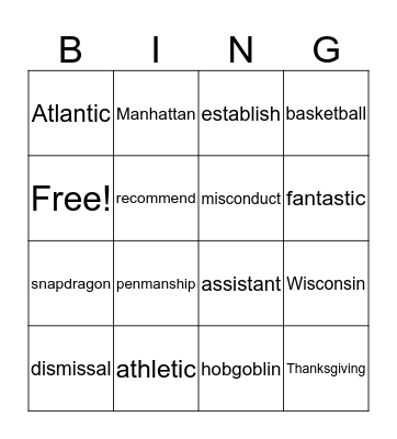 3 Syllable Words Bingo Card