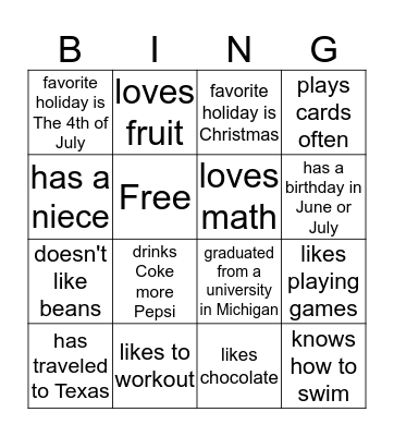 Find someone who... Bingo Card