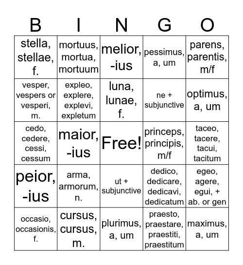 Chapter 28 Bingo Card