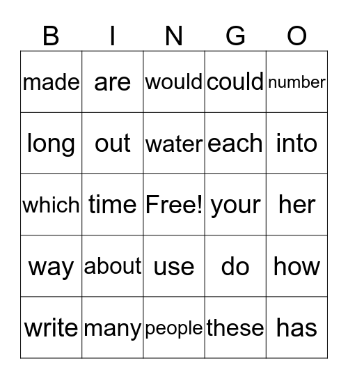 Bingo! Bingo Card