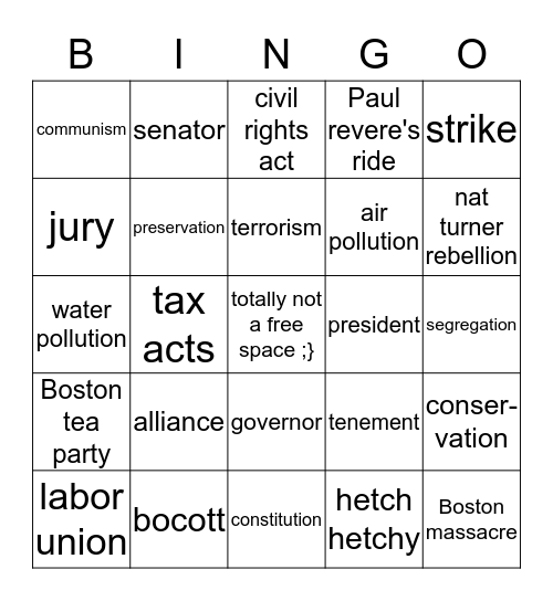 totally not a bingo game ;} Bingo Card