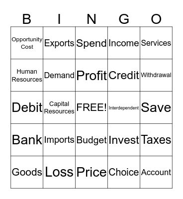 Economics Bingo Card