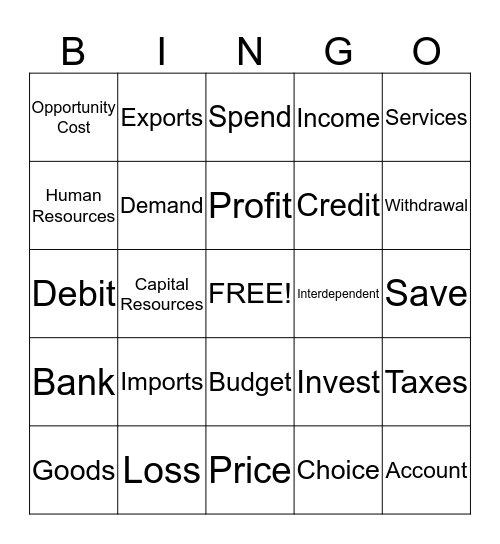 Economics Bingo Card