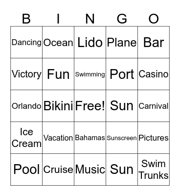 Cruise Bingo Card