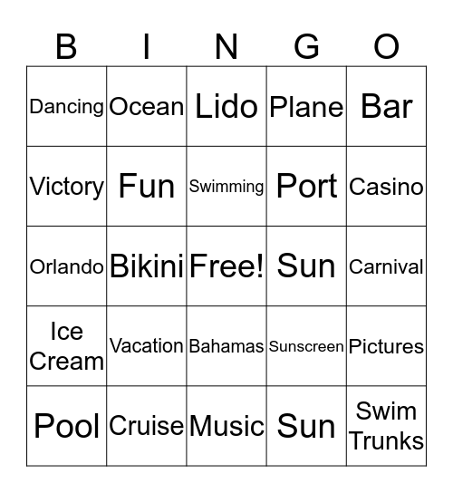 Cruise Bingo Card