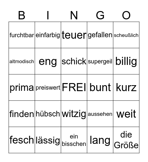 K5.2 Klamotten Beschreiben Bingo Card