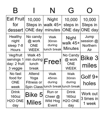 Wellness Bingo  Bingo Card