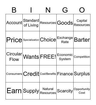 Economics Bingo Card