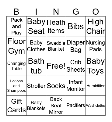 Danielle's Baby Shower  Bingo Card
