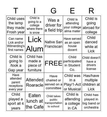Lick Wilmerding Seniors Rock ! Bingo Card