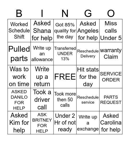 RC Willey Bingo Card