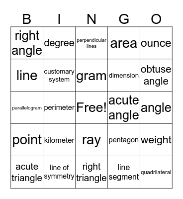 4th grade Vocabulary Bingo Card