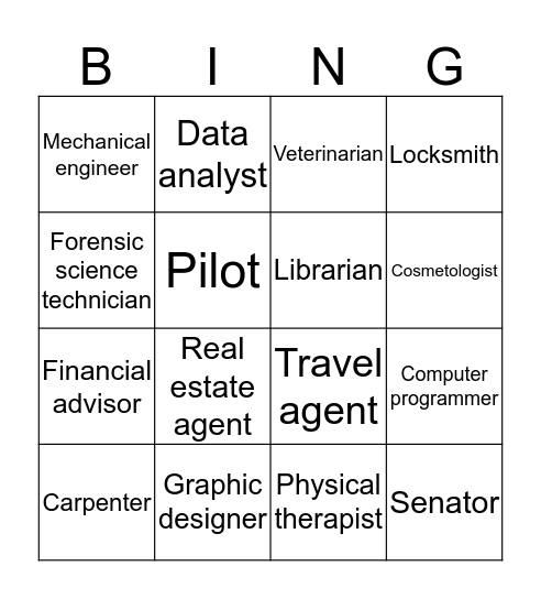 Career Cluster Bingo Card