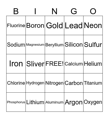 Periodic table yay!!!! Bingo Card
