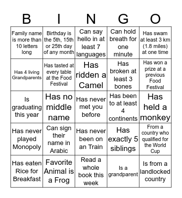 Signature Bingo Card