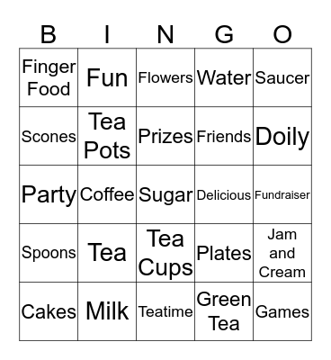 High Tea Bingo Card