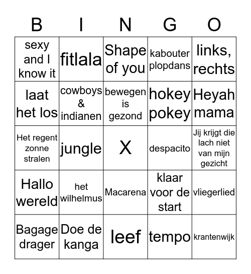 Muziekbingo Clubkamp 2018 Bingo Card