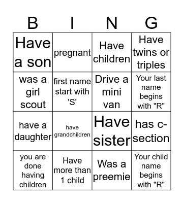 Baby Shower Bingo Card