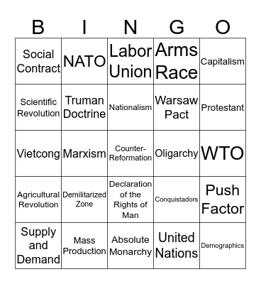 Social Studies Year End Review  4.30-5.4 Bingo Card