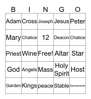 Sacred Heart Bingo Card