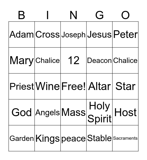 Sacred Heart Bingo Card