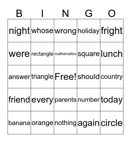 Stage 2 Tm 2 Wk 2 Bingo Card