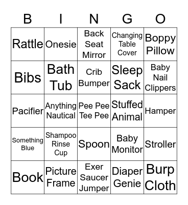 Baby Shower Bingo Card