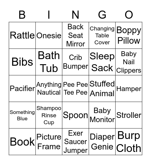 Baby Shower Bingo Card