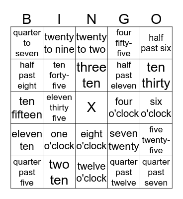 Time-Telling Bingo Card