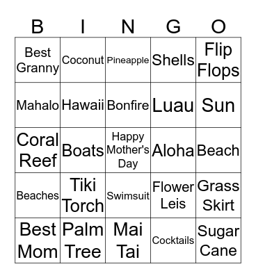 Mother's Day Luau Bingo Card