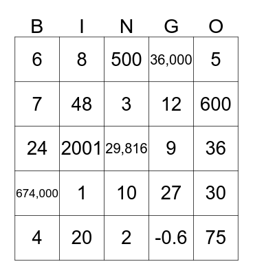 שיר המספרים Bingo Card