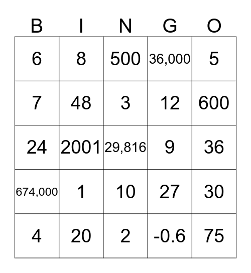 שיר המספרים Bingo Card