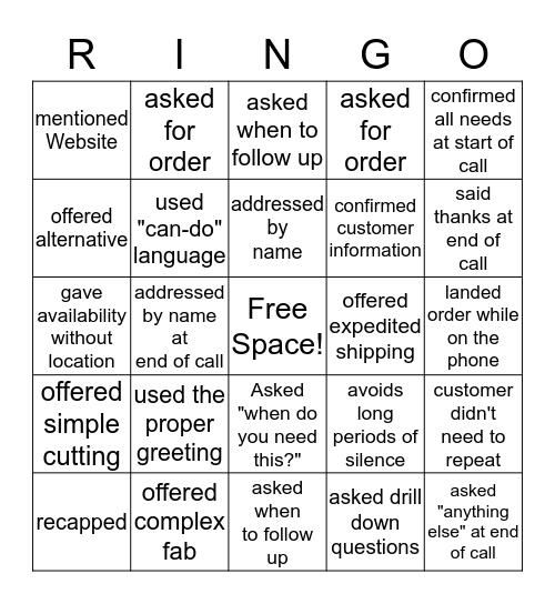 Let's Play Ringo! Bingo Card