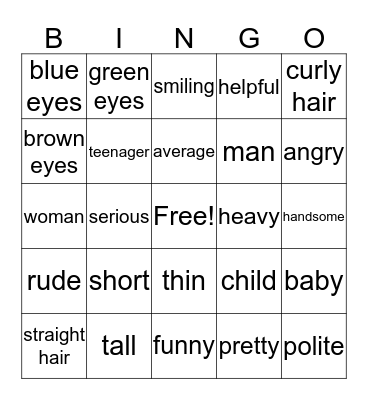 Describing people Bingo Card