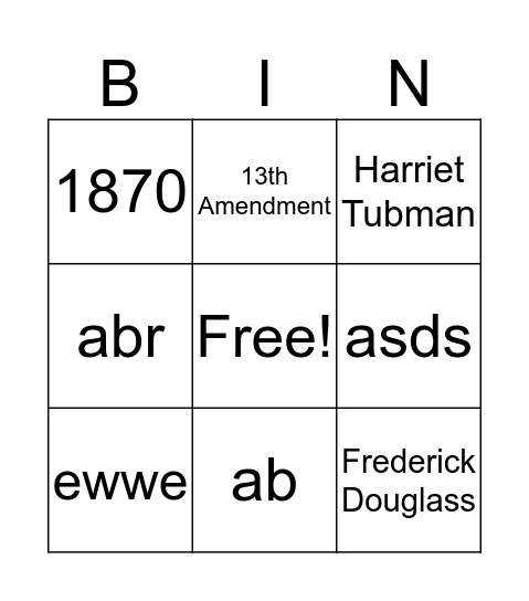 Civil War Review Bingo Card