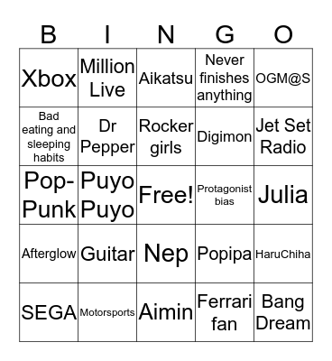 Dylan Bingo Card