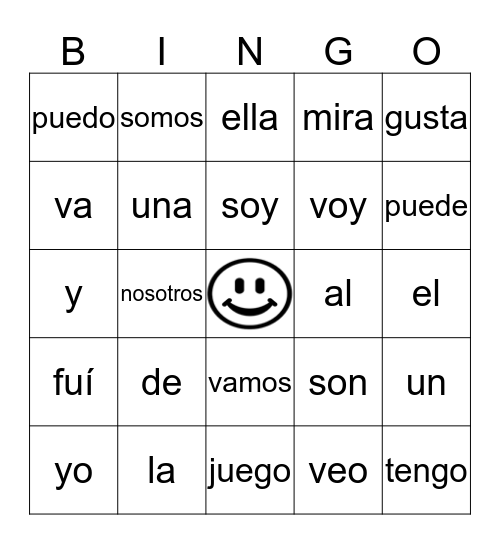 Palabras Frecuentes 1 Bingo Card