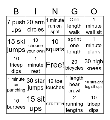 Fitness bingo  Bingo Card