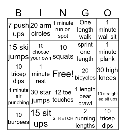 Fitness bingo  Bingo Card