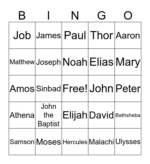 Bible and Mythical Characters Bingo Card