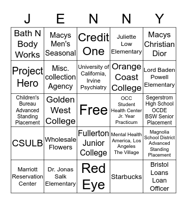 Jenn's Credo Bingo  Bingo Card