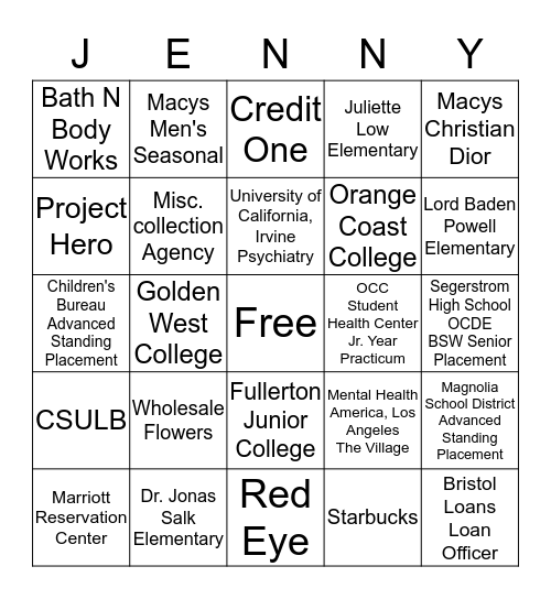 Jenn's Credo Bingo  Bingo Card