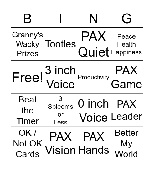 PAX Bingo Card