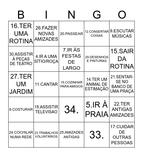 QUALIDADE DE VIDA Bingo Card