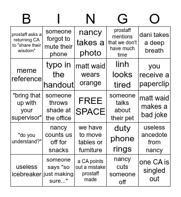 CA BINGO Card