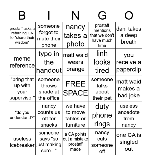 CA BINGO Card