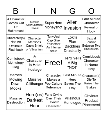 Avengers Infinity War Bingo  Bingo Card