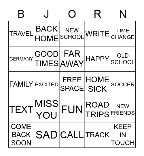 GOODBYE BINGO Card