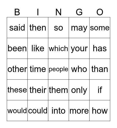 Zeno Sight Word Bingo Card