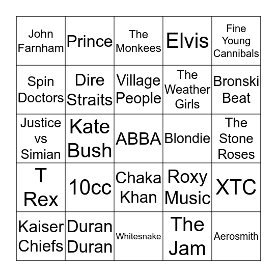 Punk Bingo On Wax! Bingo Card